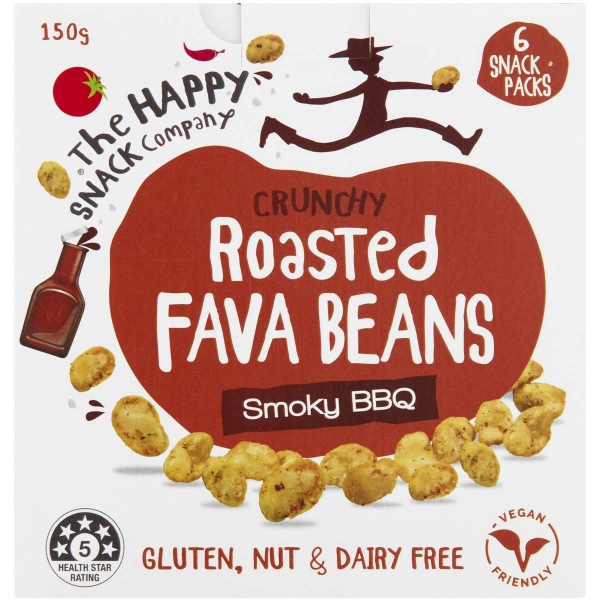 The Happy Snack Co Roasted Fava Beans Smoky BBQ 6 Pack 150g