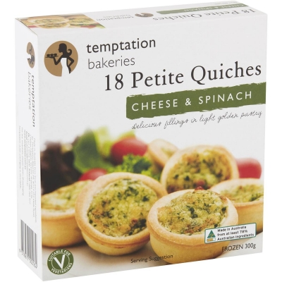 Temptation Bakeries Petite Quiches Cheese & Spinach 18 Pack 300g