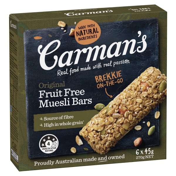 Carman's Muesli Bars Original Fruit Free 6 Pack 270g