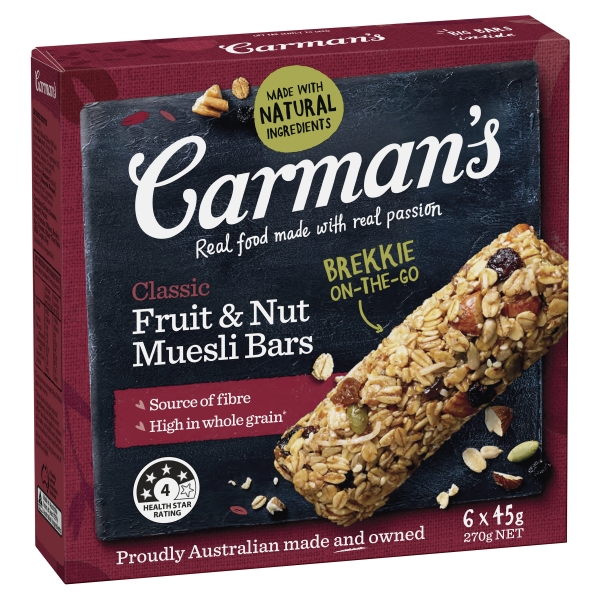 Carman's Muesli Bars Classic Fruit & Nut 6 Pack 270g