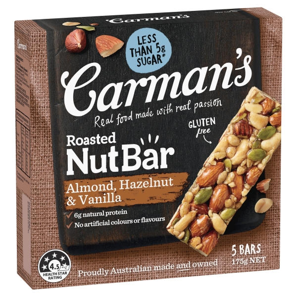 Carman's Roasted Nut Bars Almond, Hazelnut & Vanilla 5 Pack 175g