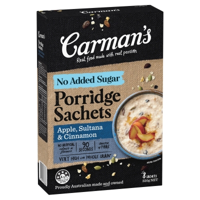 Carman's Porridge Sachets Apple Sultana & Cinnamon 8 Pack 320g