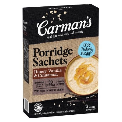 Carman's Porridge Sachets Honey Vanilla & Cinnamon 8 Pack 320g