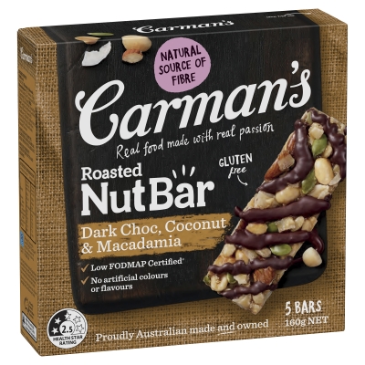 Carman's Nut Bar Dark Choc Coconut & Macadamia 5 Pack 160g