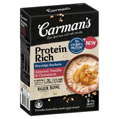 Carman's Protein Rich Porridge Sachets Almond, Vanilla & Cinnamon 6 Pack 270g