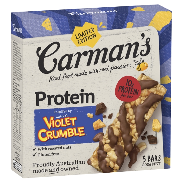 Carman's Protein Bars Violet Crumble 5 Pack 200g