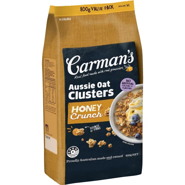 Carman's Aussie Oat Clusters Crunchy Honey 800g