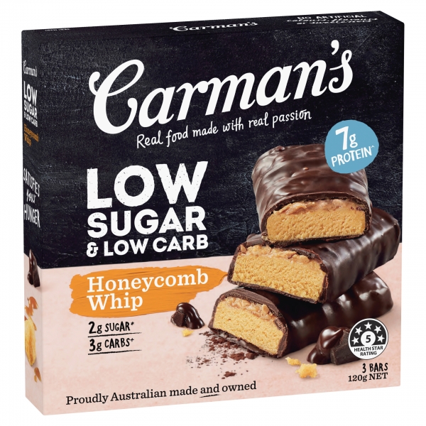 Carman's Bars Low Sugar & Low Carb Honeycomb Whip 5 Pack 160g