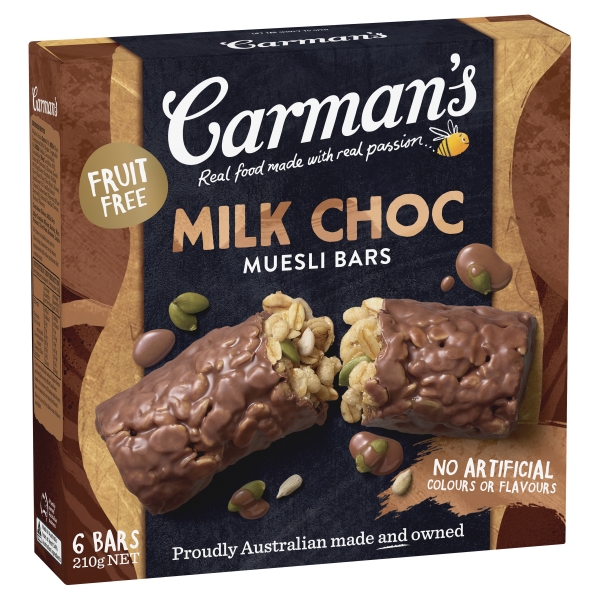 Carman's Muesli Bars Milk Choc 6 Pack 210g