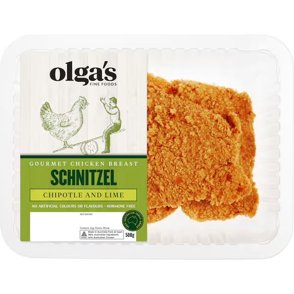 Olga's Chicken Breast Schnitzel Chipotle & Lime 500g 