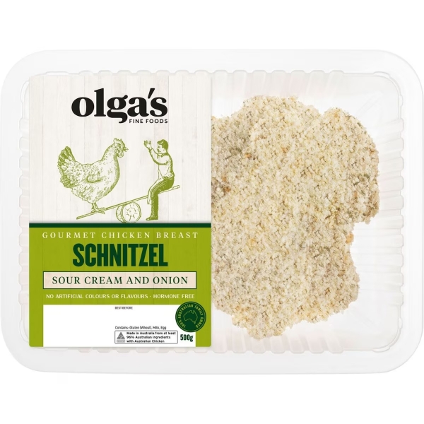 Olga's Chicken Breast Schnitzel Sour Cream & Onion 500g