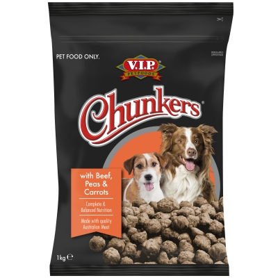 VIP Chunkers Dog Food Meatballs with Beef Carrots & Green Peas 1kg