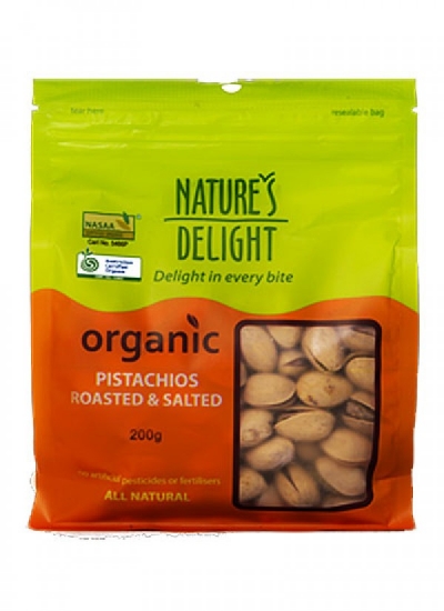 Nature's Delight Organic Pistachios Roasted & Salted 200g