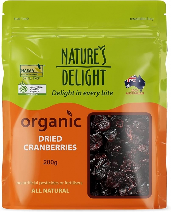 Nature's Delight Organic Dried Cranberries 200g