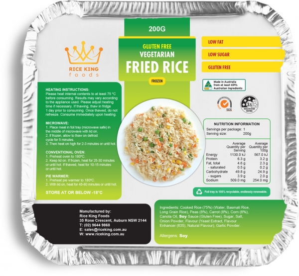 Rice King Frozen Vegetarian Fried Rice Gluten Free 200g