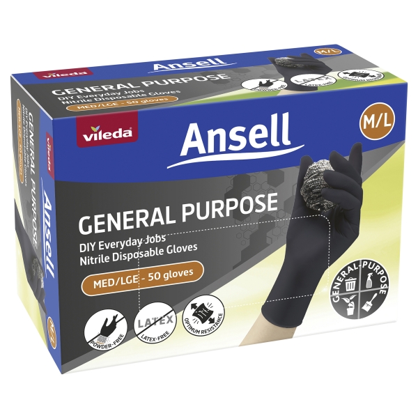 Vileda Ansell General Purpose Nitrile Gloves Medium / Large 50 Pack