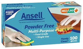 Ansell Powder Free Multi Purpose Disposable Gloves Natural Rubber Latex 100 Pack