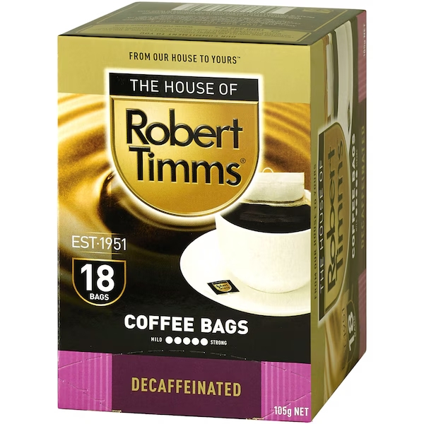 Robert Timms Coffee Bags Decaffeinated 18 Pack 105g