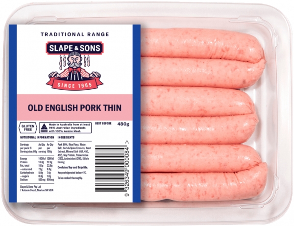 Slape & Sons Old English Pork Thin Sausages 480g