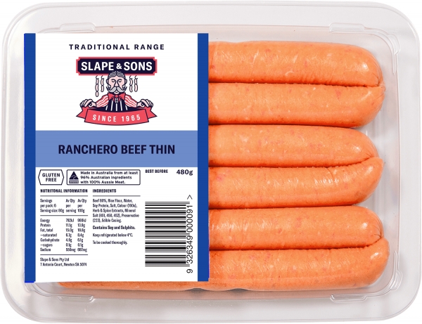 Slape & Sons Ranchero Beef Thin Sausages 480g