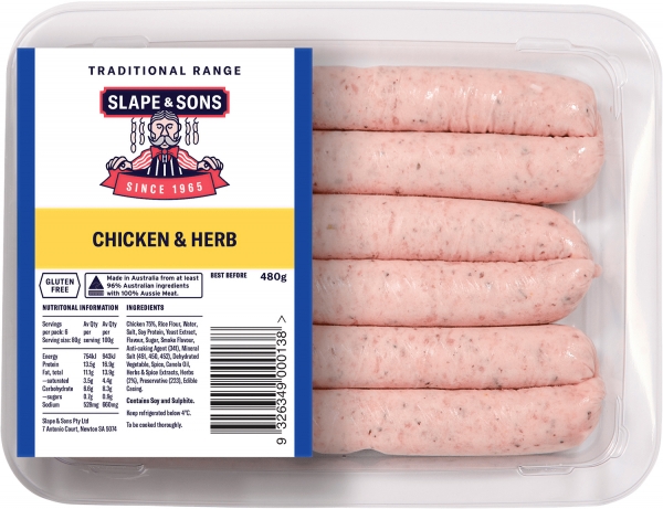 Slape & Sons Chicken & Herb Sausages 480g