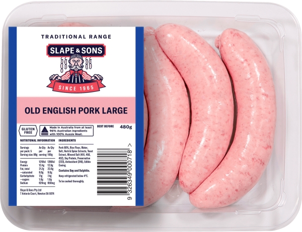 Slape & Sons Old English Pork Large Sausages 480g