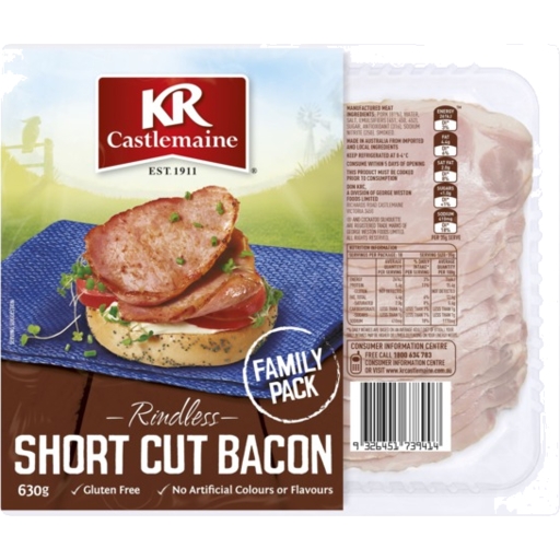 KR Castlemaine Short Cut Bacon Rindless 630g