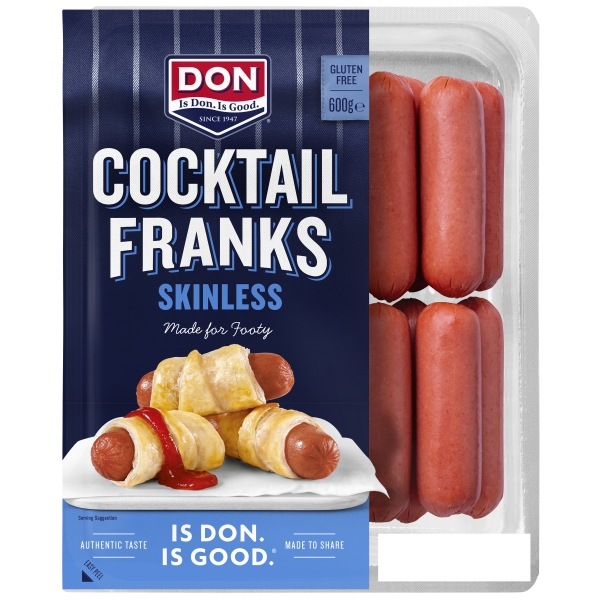 Don Cocktail Franks Skinless 600g