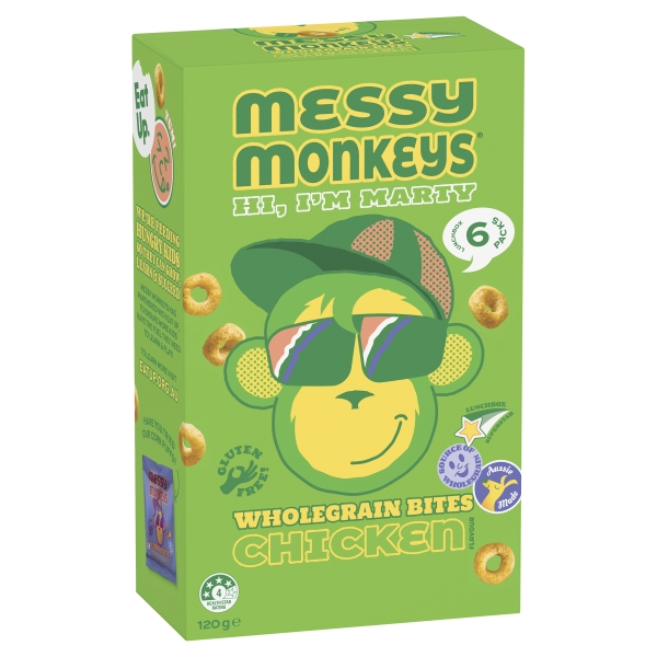 Messy Monkeys Wholegrain Bites Chicken Flavour 6 Pack 120g