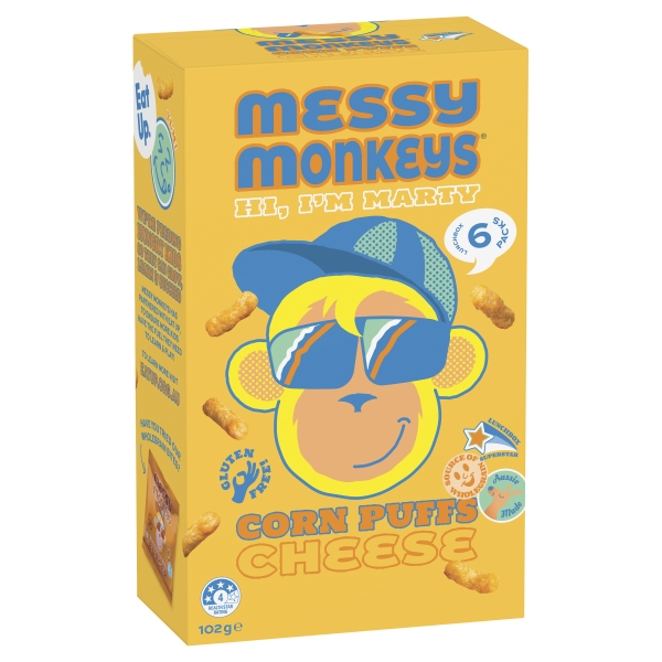 Messy Monkeys Corn Puffs Cheese 6 Pack 102g