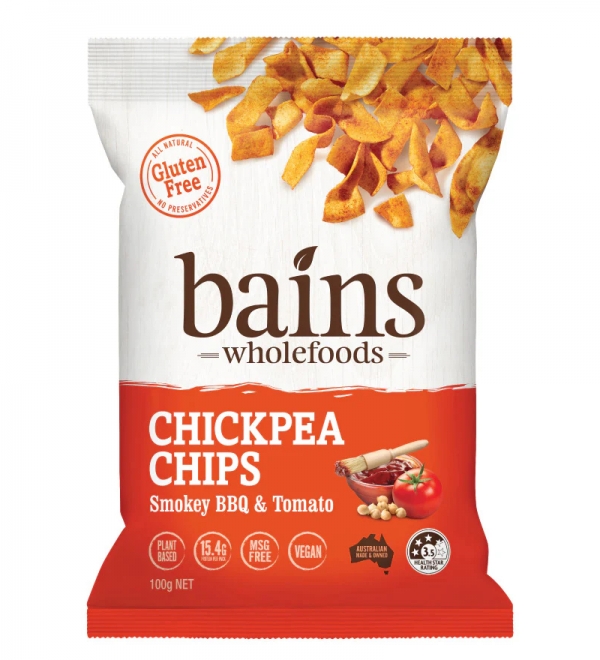 Bains Chickpea Chips Smokey BBQ & Tomato 100g