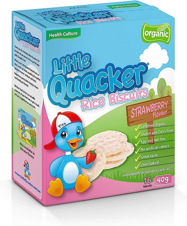 Little Quacker Organic Rice Biscuits Strawberry 1-5 Years 40g