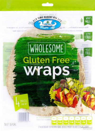 Old Time Bakery Wholesome Gluten Free Wraps 4 Pack 250g