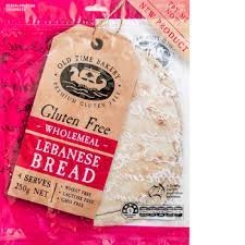 Old Time Bakery Wholemeal Lebanese Bread Gluten Free 4 Pack 250g