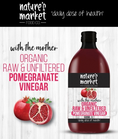 Natural Market Food Co Organic Raw & Unfiltered Pomegranate Vinegar 500ml