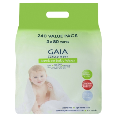 Gaia Natural Baby Wipes Bamboo 240 Pack