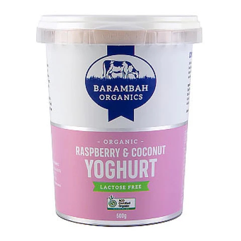 Barambah Organic Yoghurt Raspberry & Coconut Lactose Free 500g