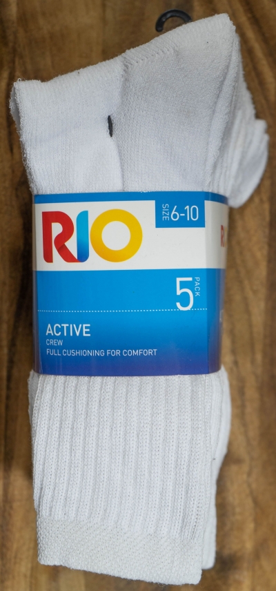 Rio Mens Sock Cotton Crew White Size 6+ 5 Pack