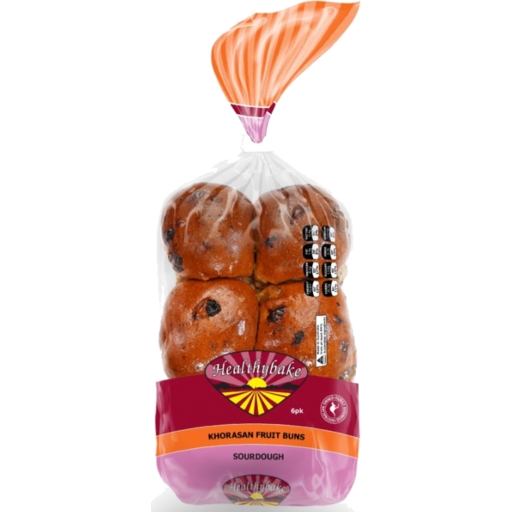 Healthybake Khorasan Fruit Buns 6 Pack 500g