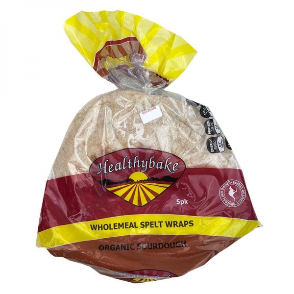 Healthybake Wraps Organic Spelt Sourdough Wholemeal 5 Pack 350g