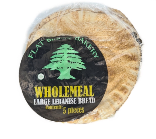 Flat Bread Bakery Large Lebanese Bread Wholemeal 5 Pack 500g