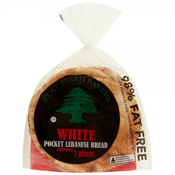 Flat Bread Bakery Pocket Lebanese Bread White 7 Pack 500g