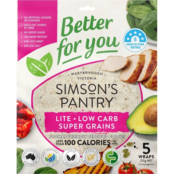 Simson's Pantry Wraps Low Carb High Protein Wholemeal 210g