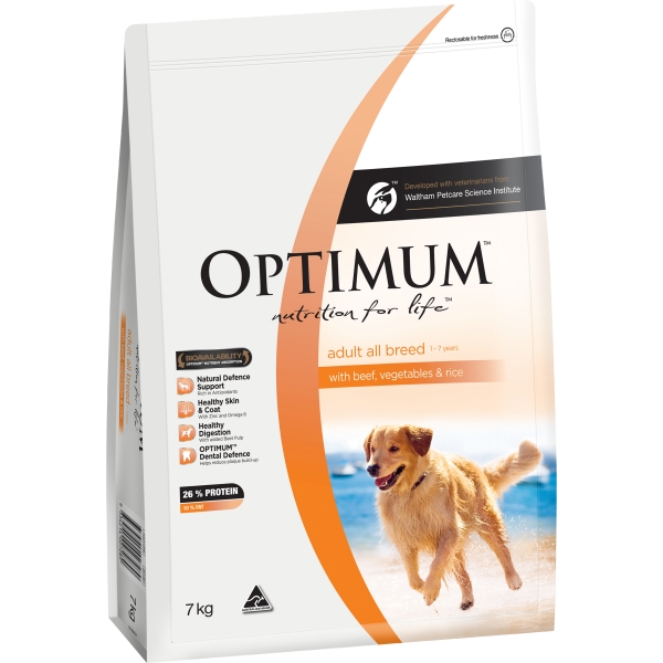 Optimum Adult Dry Dog Food Beef Vegetables & Rice 7kg