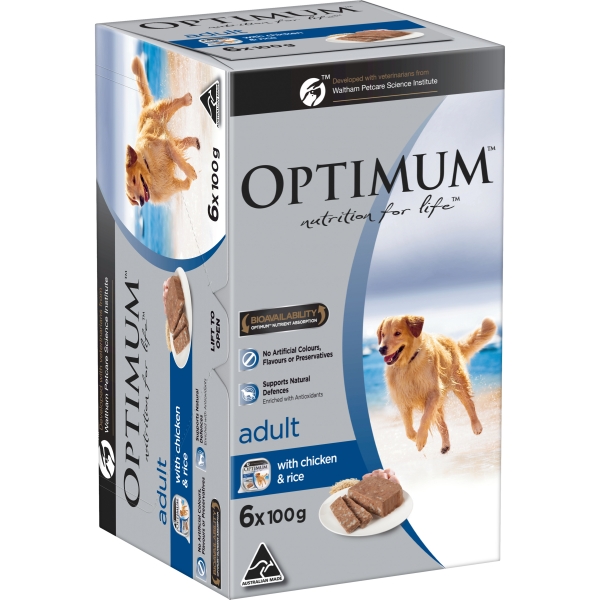 Optimum Adult Dog Food Chicken & Rice 6 x 100g