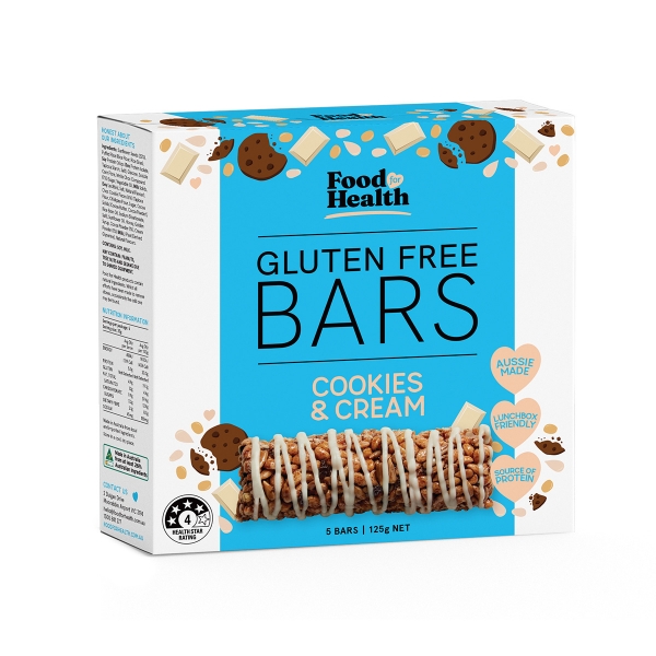 Food For Health Gluten Free Bars Cookies & Cream 5 Pack 125g