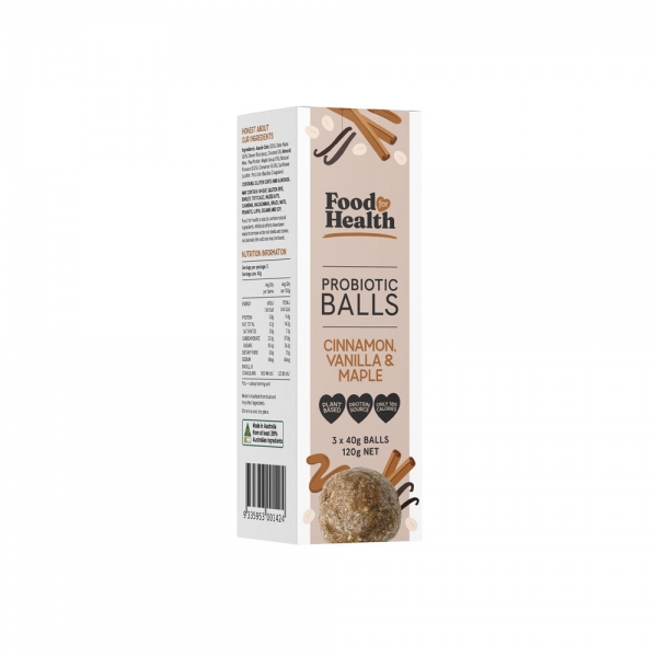 Food For Health Probiotic Balls Cinnamon Vanilla & Maple 3 Pack 120g