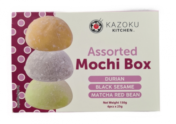 Kazoku Kitchen Assorted Mochi Durian Sesame Matcha Redbean 6 Pack 150g