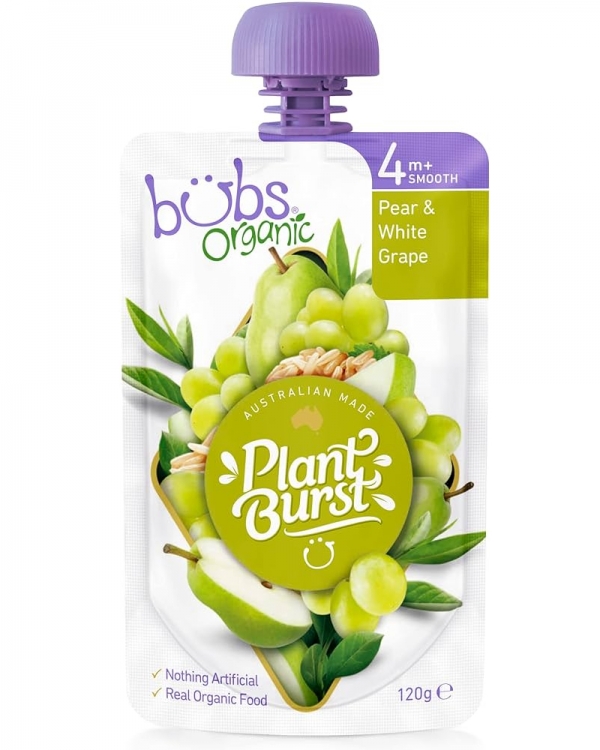 Bubs Organic Pear & White Grape 4 Months+ 120g