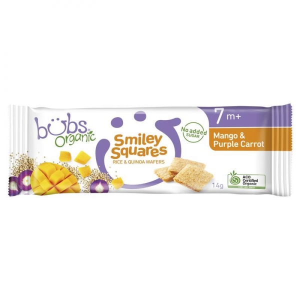 Bubs Organic Smiley Squares Mango & Purple Carrot 14g